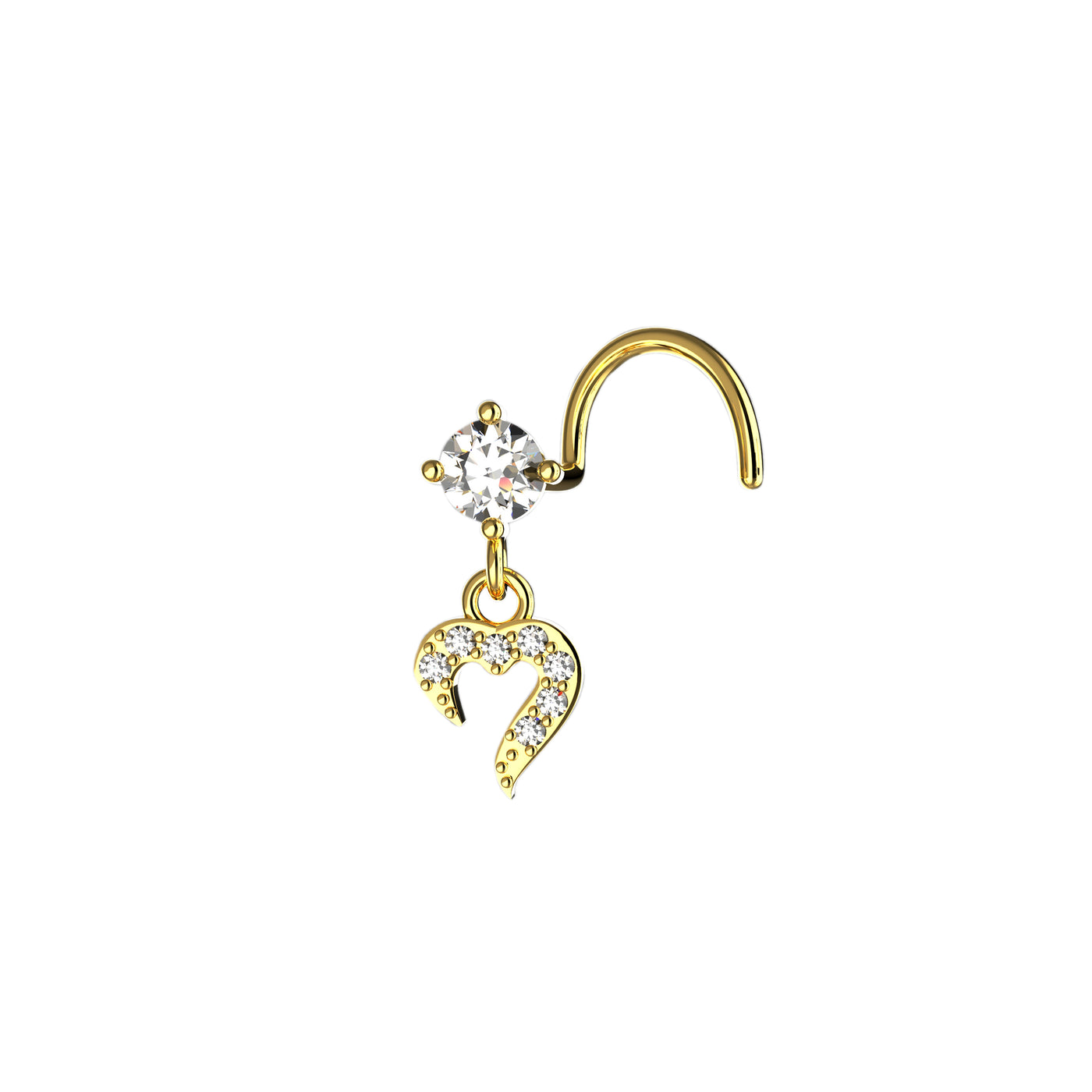 Dangling Heart CZ Claw Nose Stud
