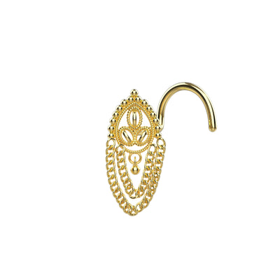 Dangling chain nose stud gold 