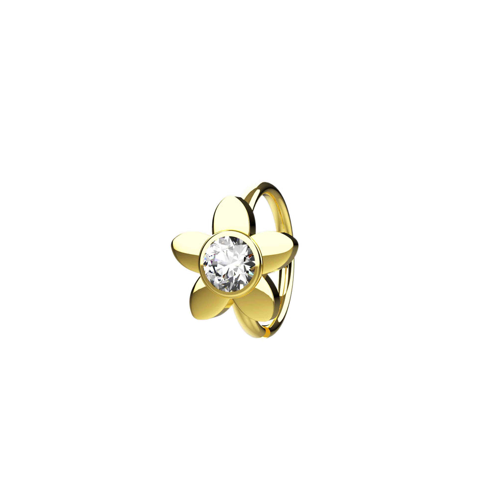 Gold hoop nose piercing