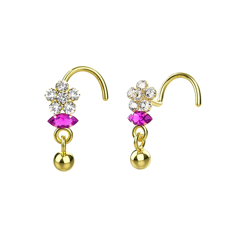 Dangling Bell: Floral Gold Nose Piercing Studs