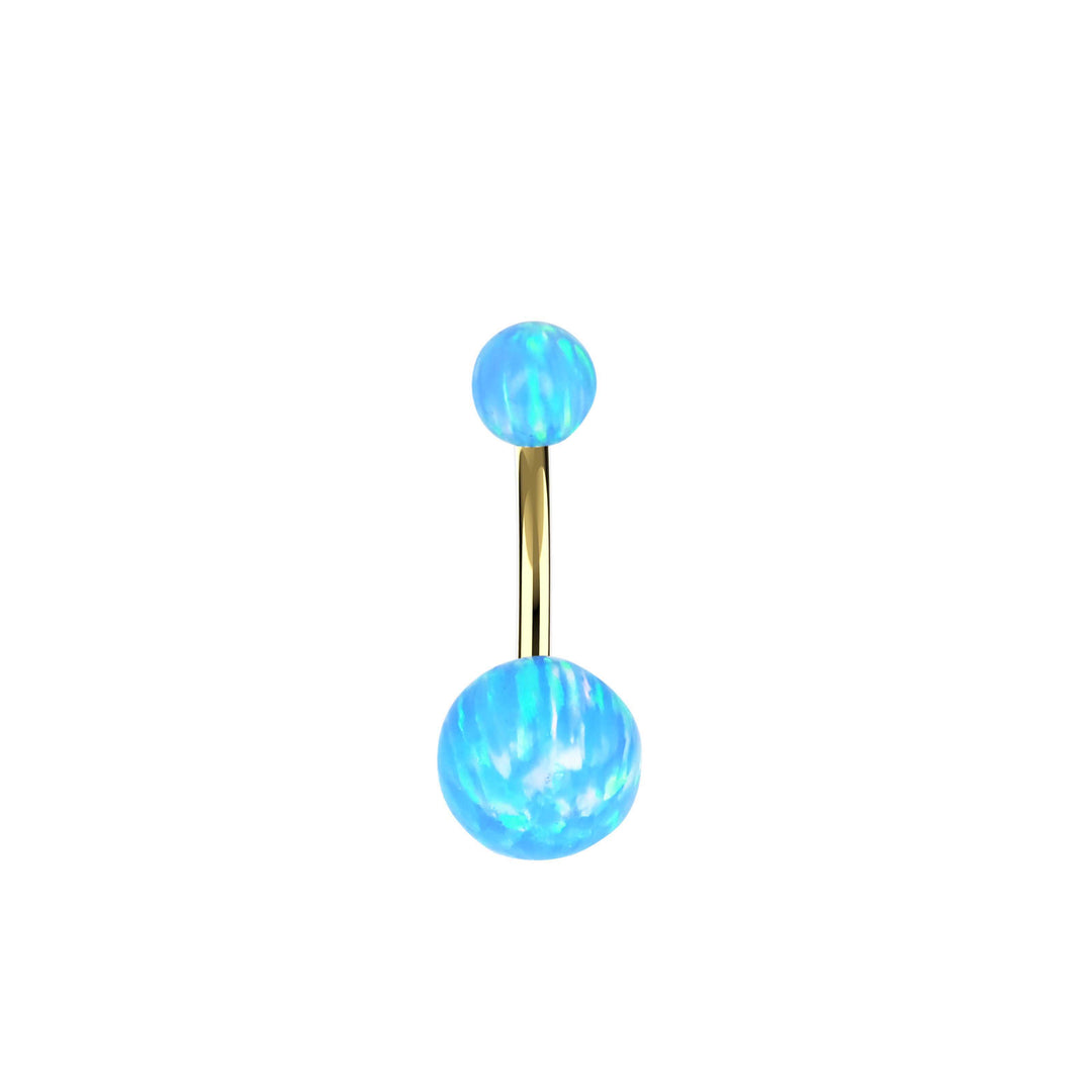 Round Blue Opal Gems Belly Button Ring