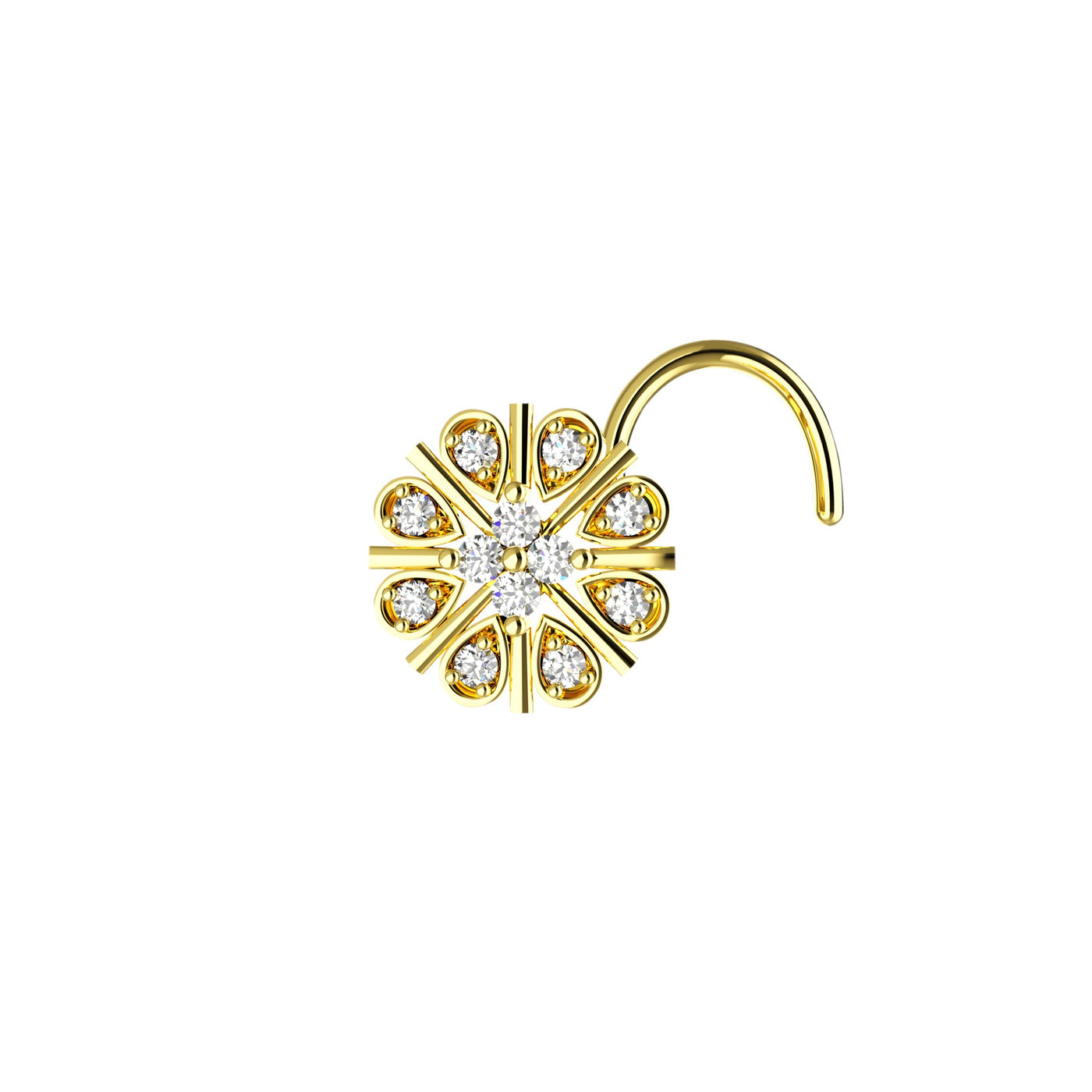 Floral Shaped Small CZ Stone Paved Gold Nose Stud