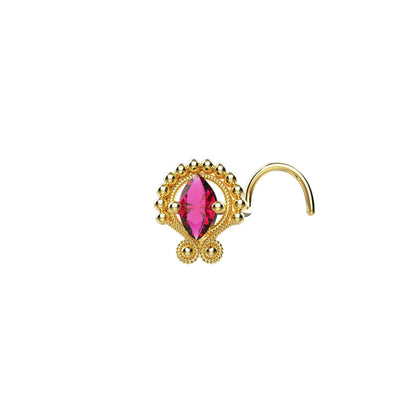 Cute Small Ruby Gemstone Paved Gold Nose Ring