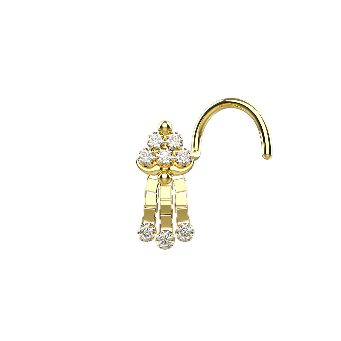 14k 18k Gold Plated CZ Gems Dangle Chain Nose Stud