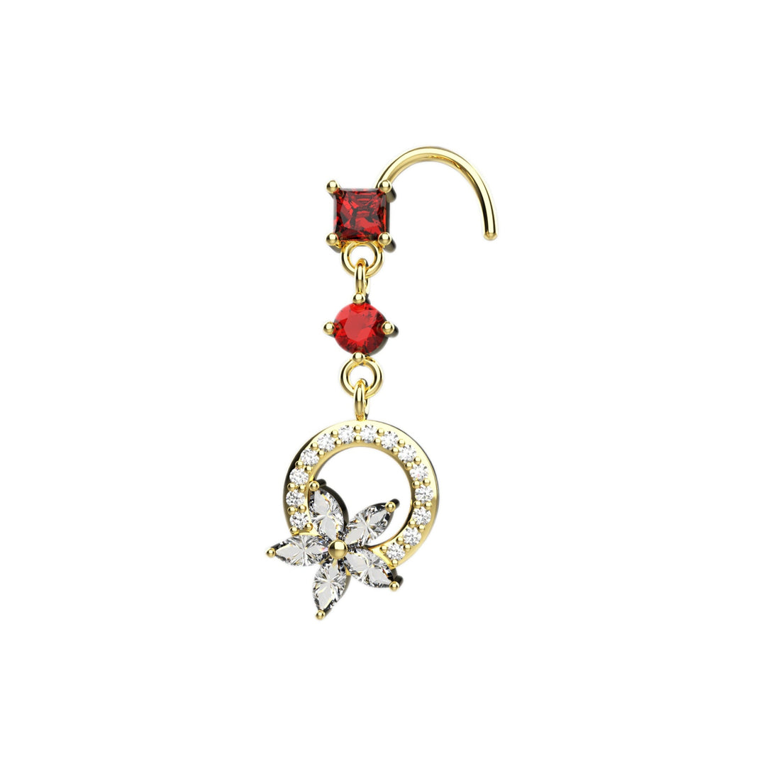 garnet gemstone dangle nose stud