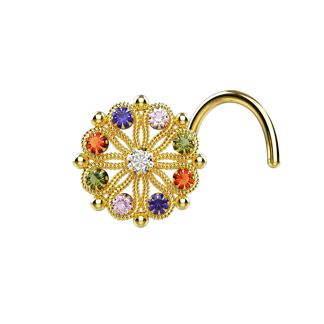 big round flower gold nose studs