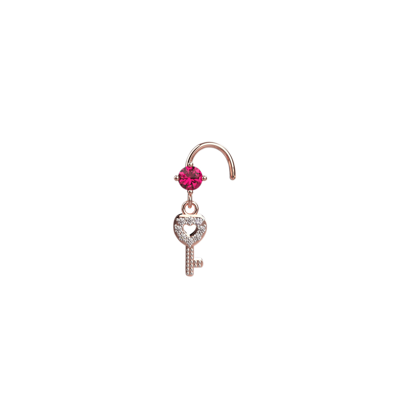 Dangle Nose Ring With Hanging Key Ruby Diamond Nose Stud