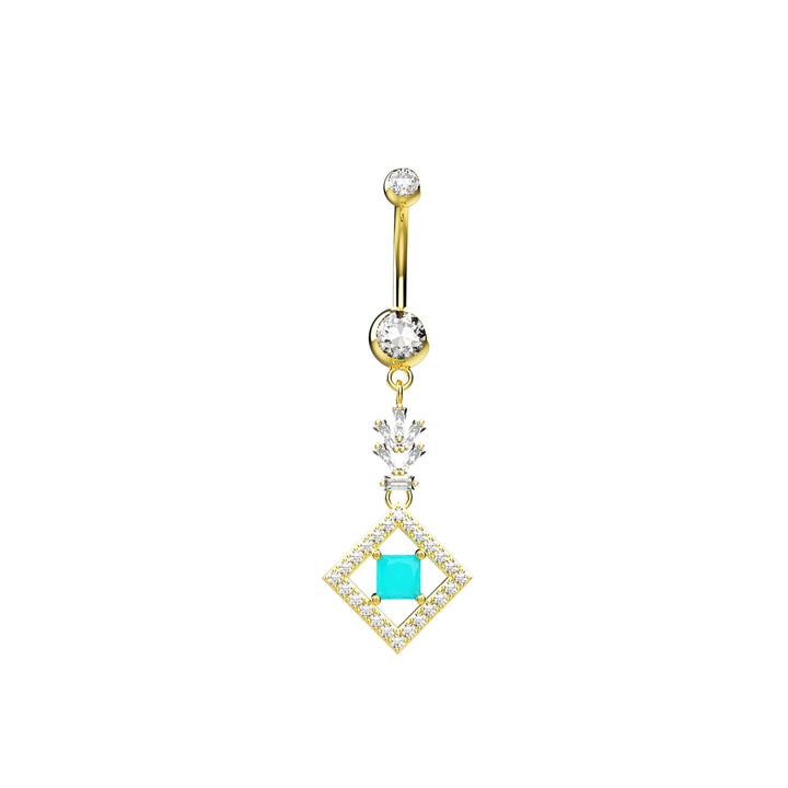 14G Blue Topaz Gems Belly Button Ring