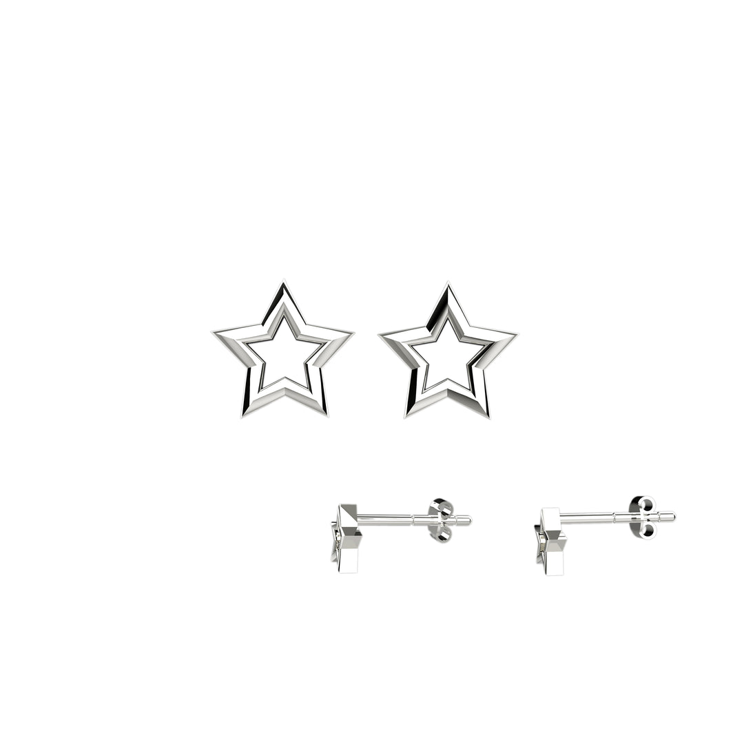 925 Silver Open Star Stud Earrings