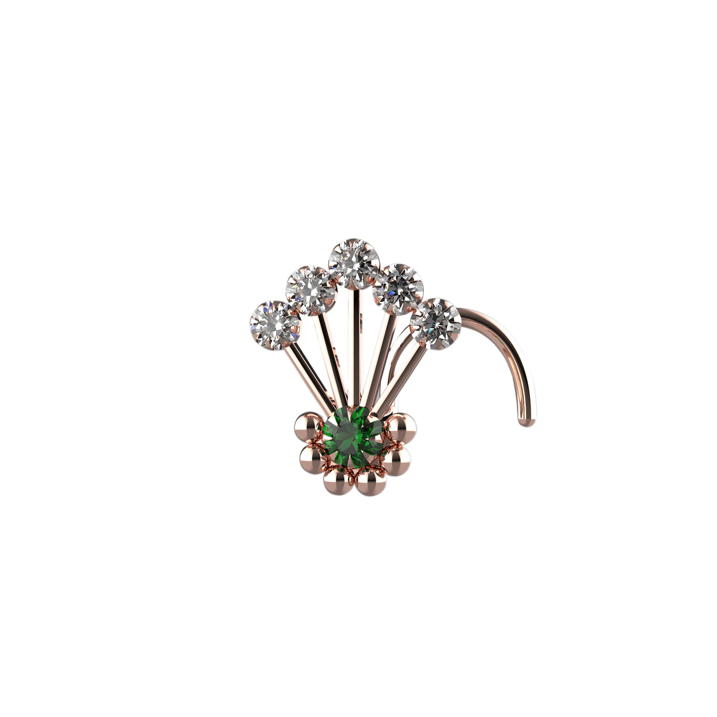 CZ Emerald Stone Peacock Feather Nose Stud