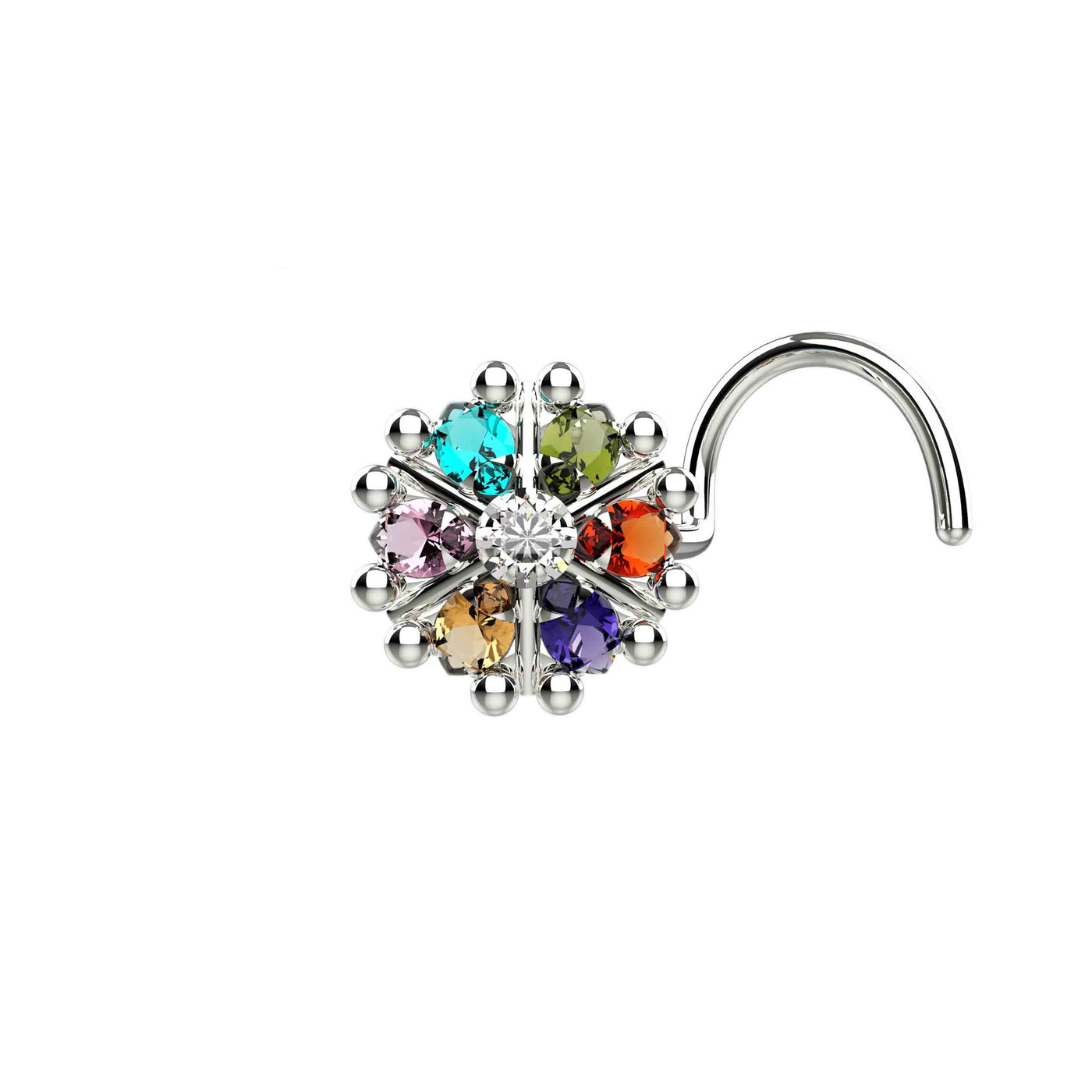 Multistone Floral Nose Pin