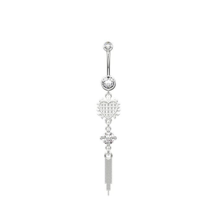 925 Silver Dangling Chain with Heart Belly Ring