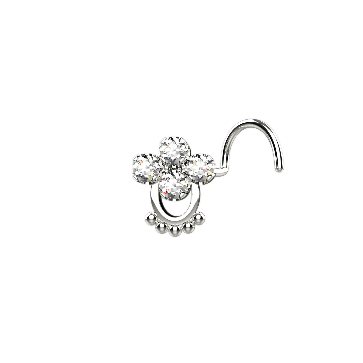 Diamond Prong Wire Twisted Beaded Ended Nose Pin
