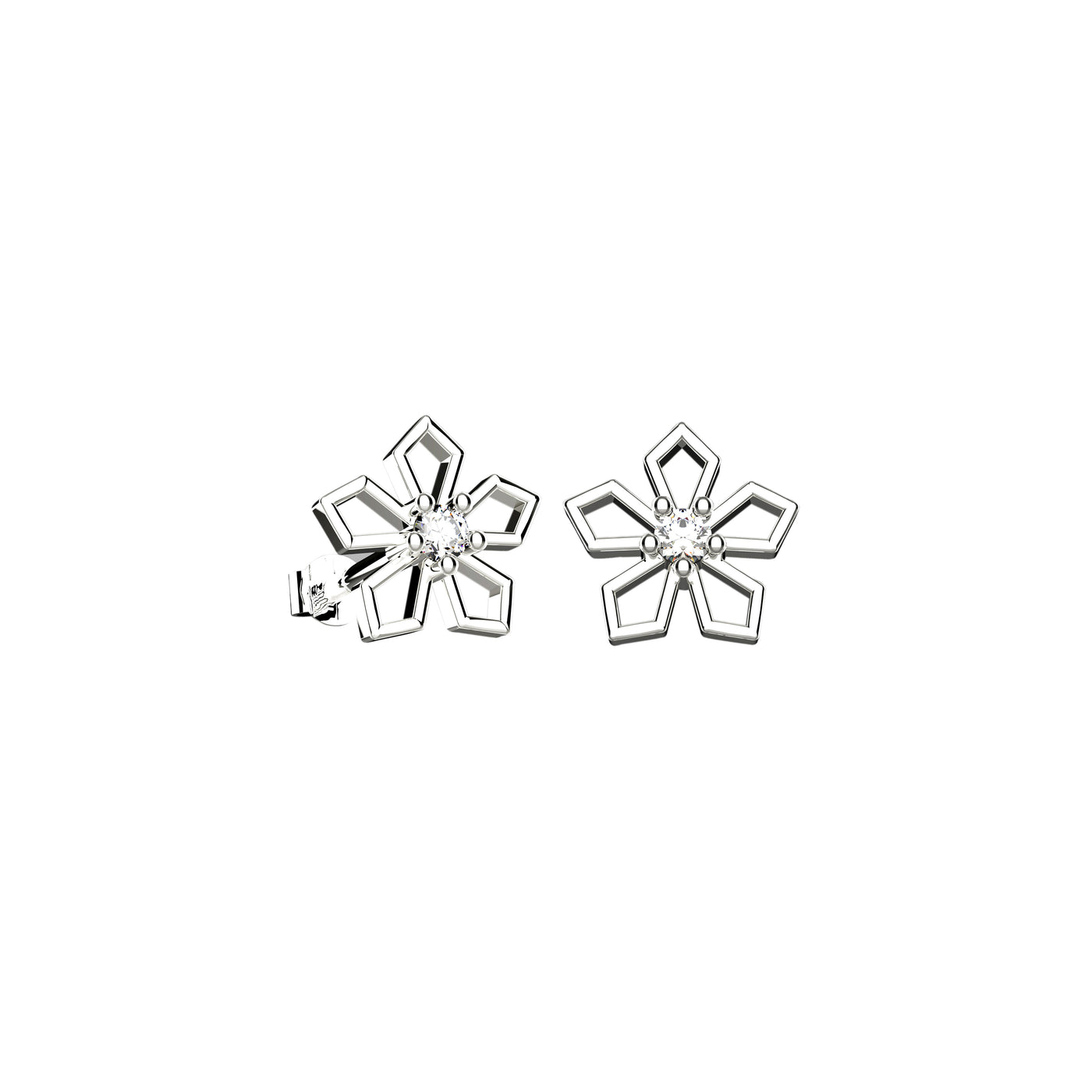 Floral Clear Diamond Stud Earrings
