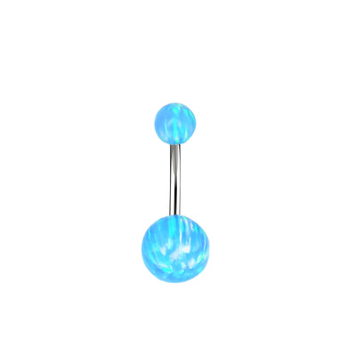 Round Blue Opal Gems Belly Button Ring