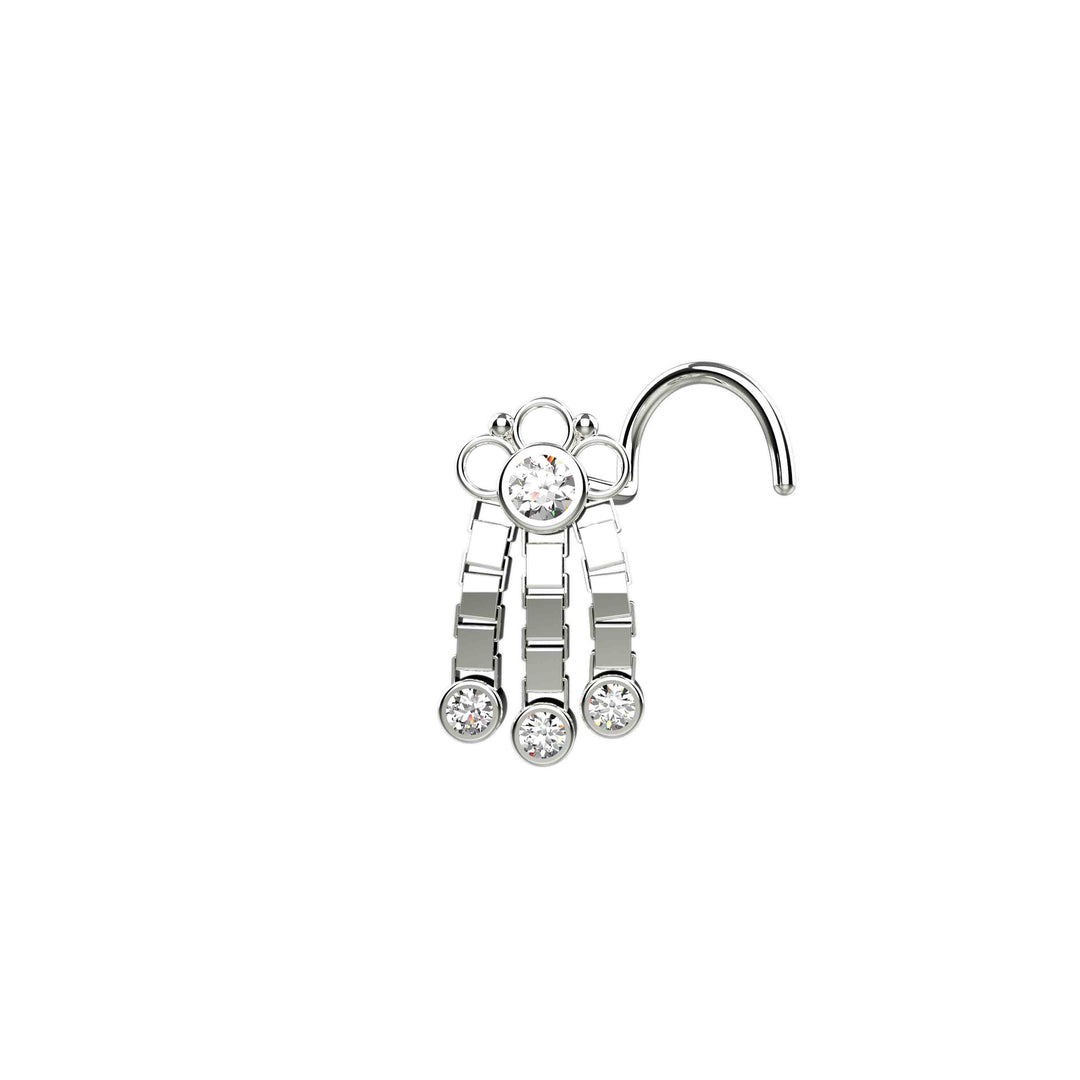 long dangle silver nose pin ring