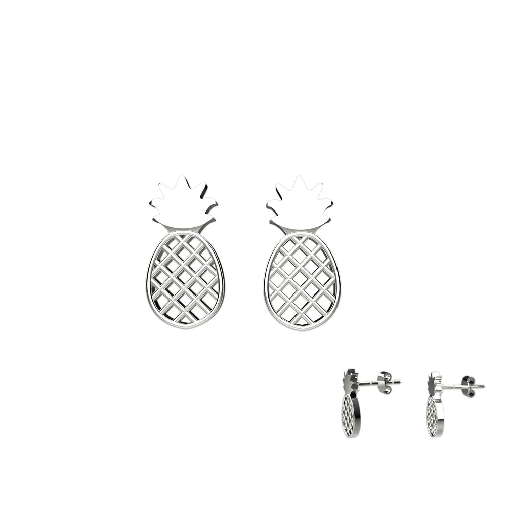 Silver Pineapple Earrings Stud 