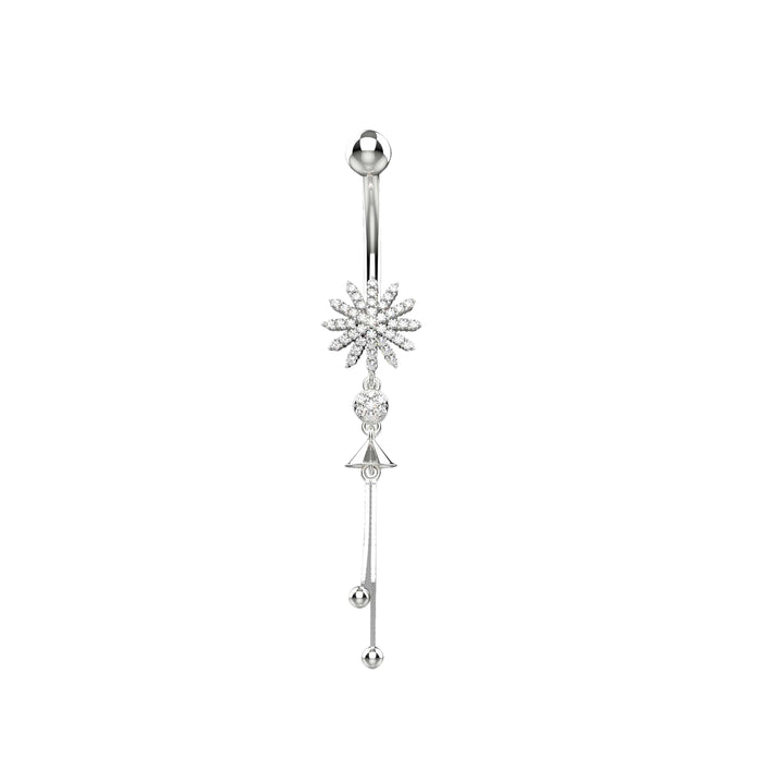 CZ Diamond Floral Belly Button Piercing Ring