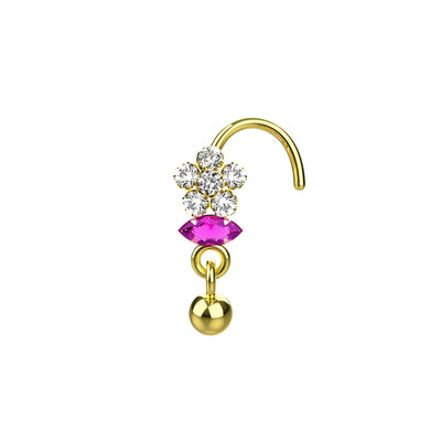 3 Beaded Crystal Clear Dangling Nose Stud
