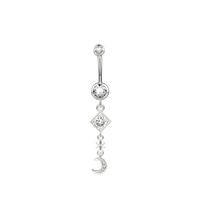 CZ Diamond Crescent Moon Belly Button Ring