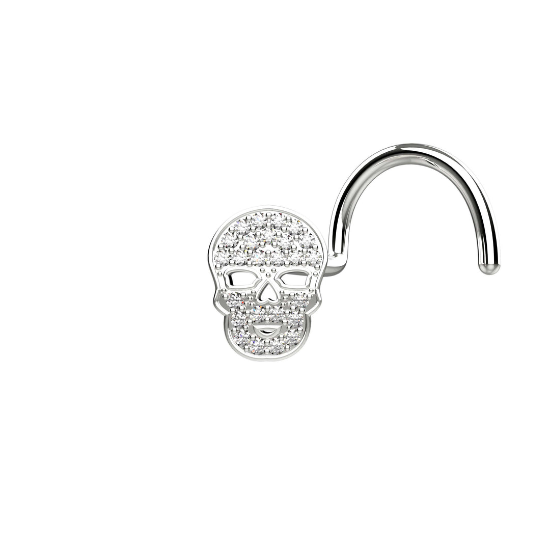 Silver skull nose piercing