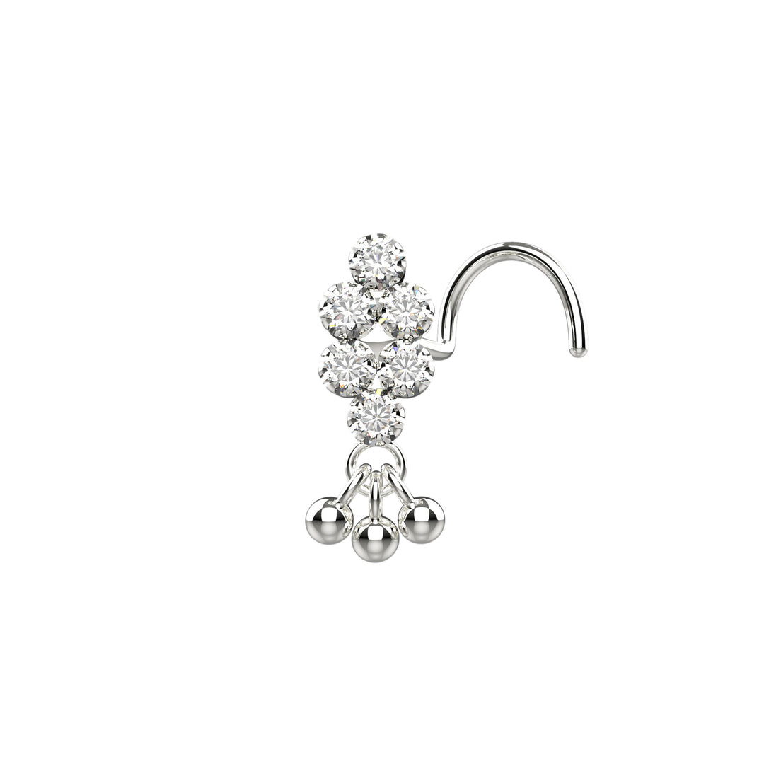 1mm Cubic Zircon Prong Setting Dangling Balls Nose Stud