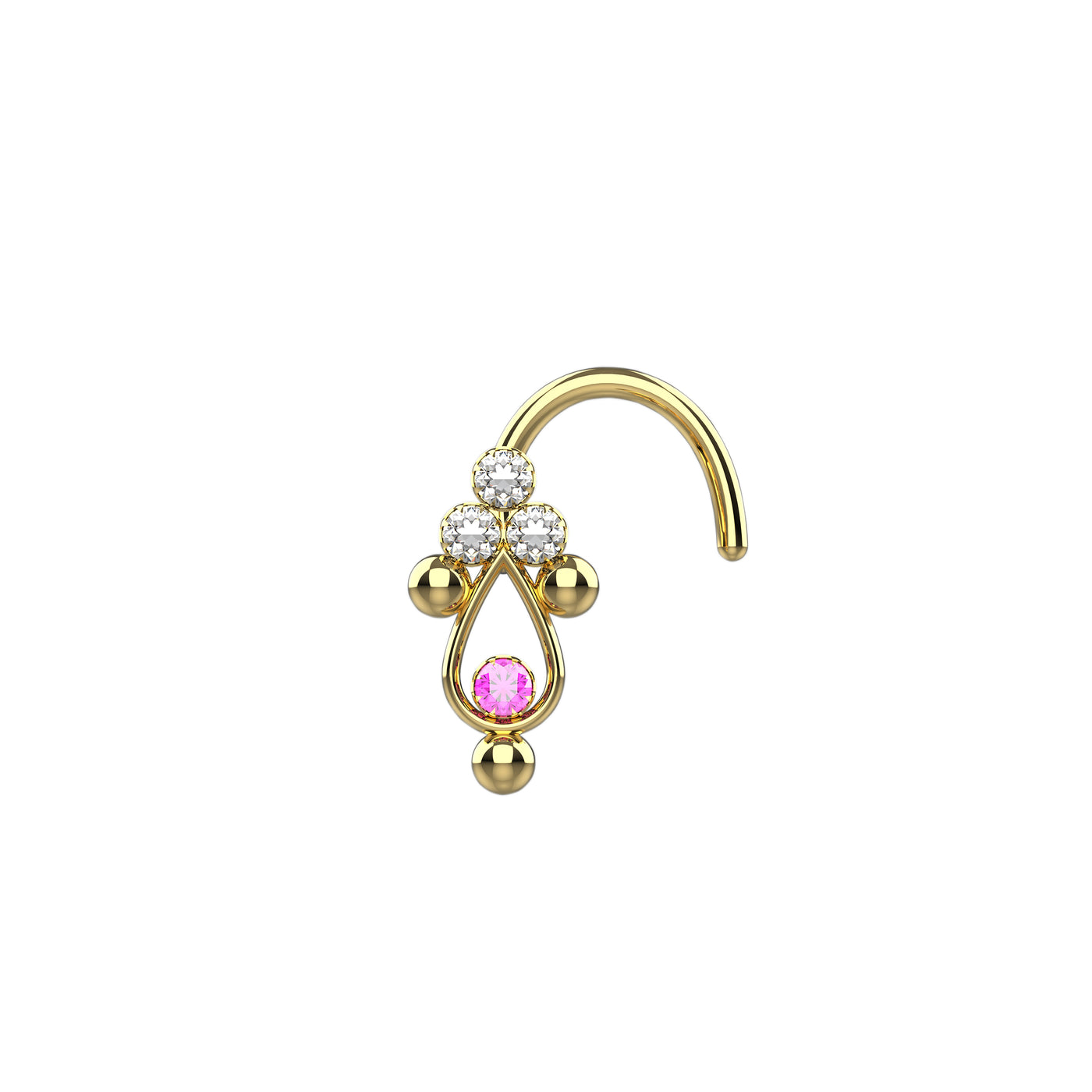 clear pink sapphires nose stud gold ring