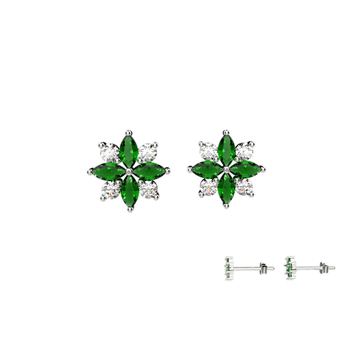 green gemstone flower stud earring