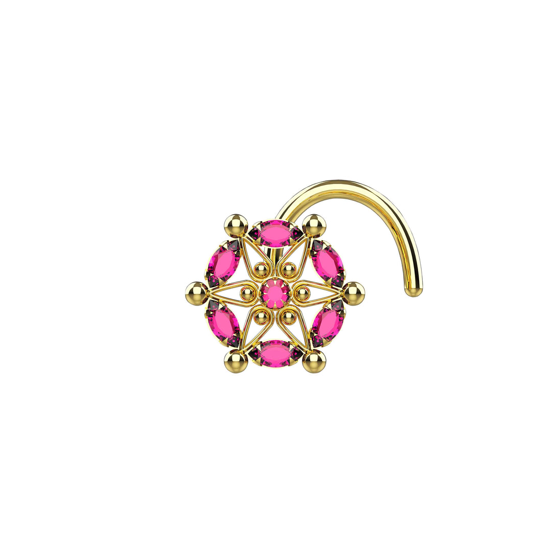 14k gold nose ring with blue gems – 20g nose screw piercing