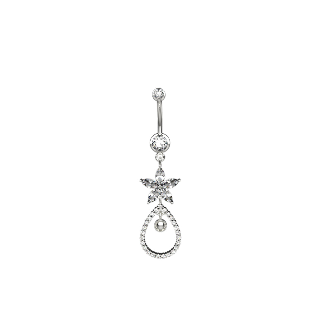 Cubic Zirconia Floral Belly Button Ring