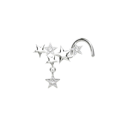 Star dangling silver nose ring