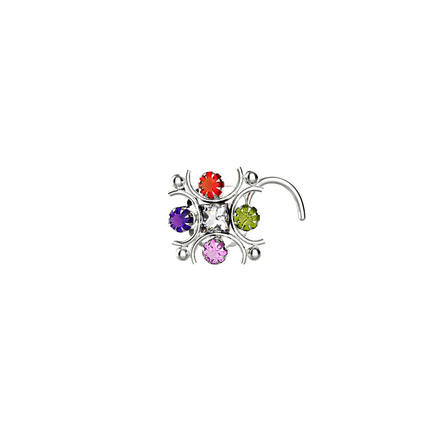 Multicolor Stone Prong  Beaded End Nose Stud
