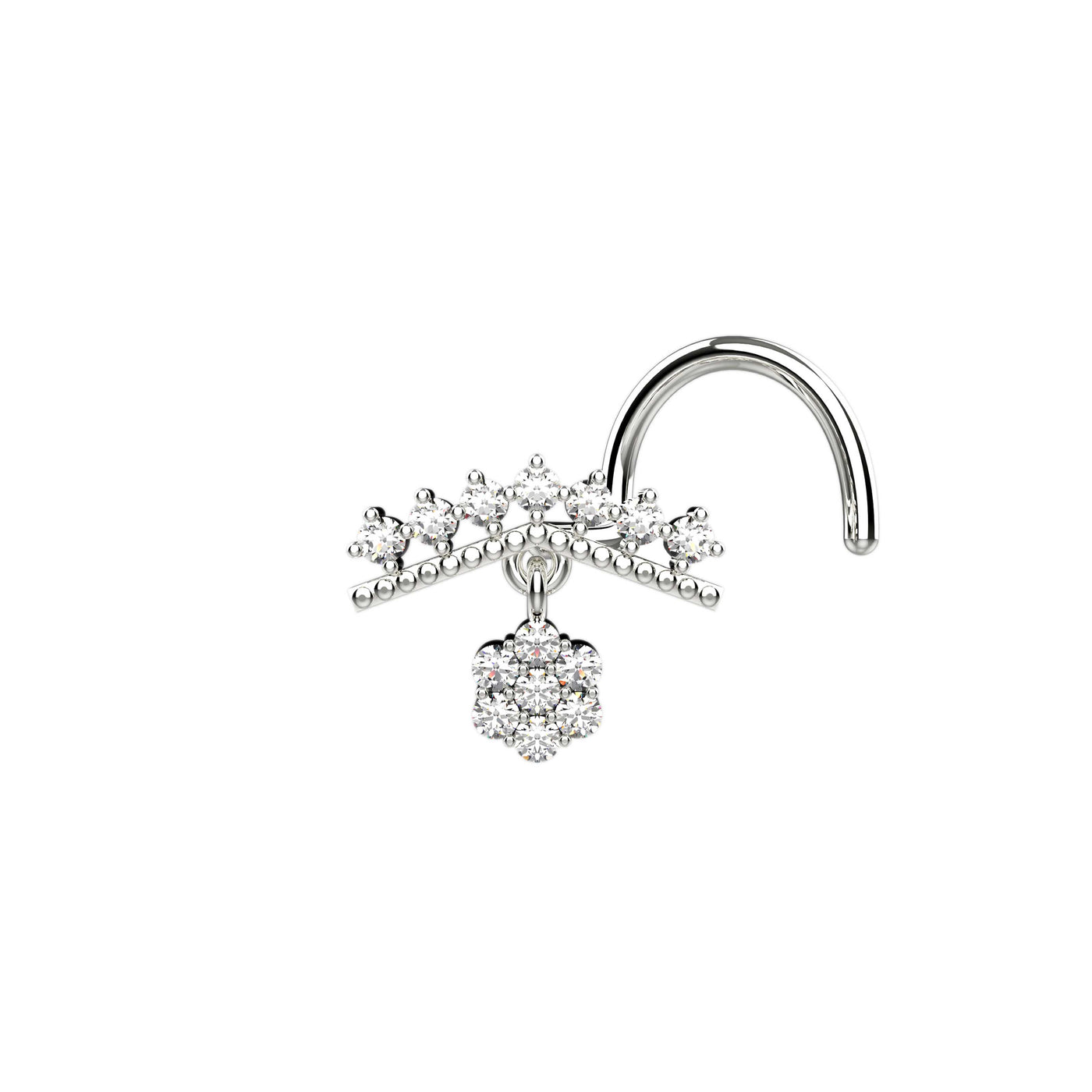 Crystal dangle nose rings silver 