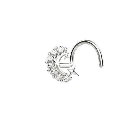Silver crescent moon nose ring