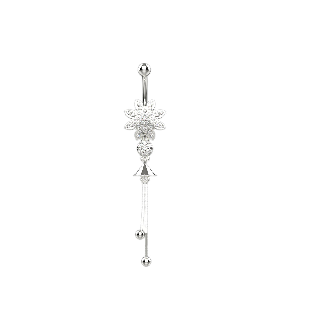 Simulated Diamond Floral Belly Button Ring Jewelry