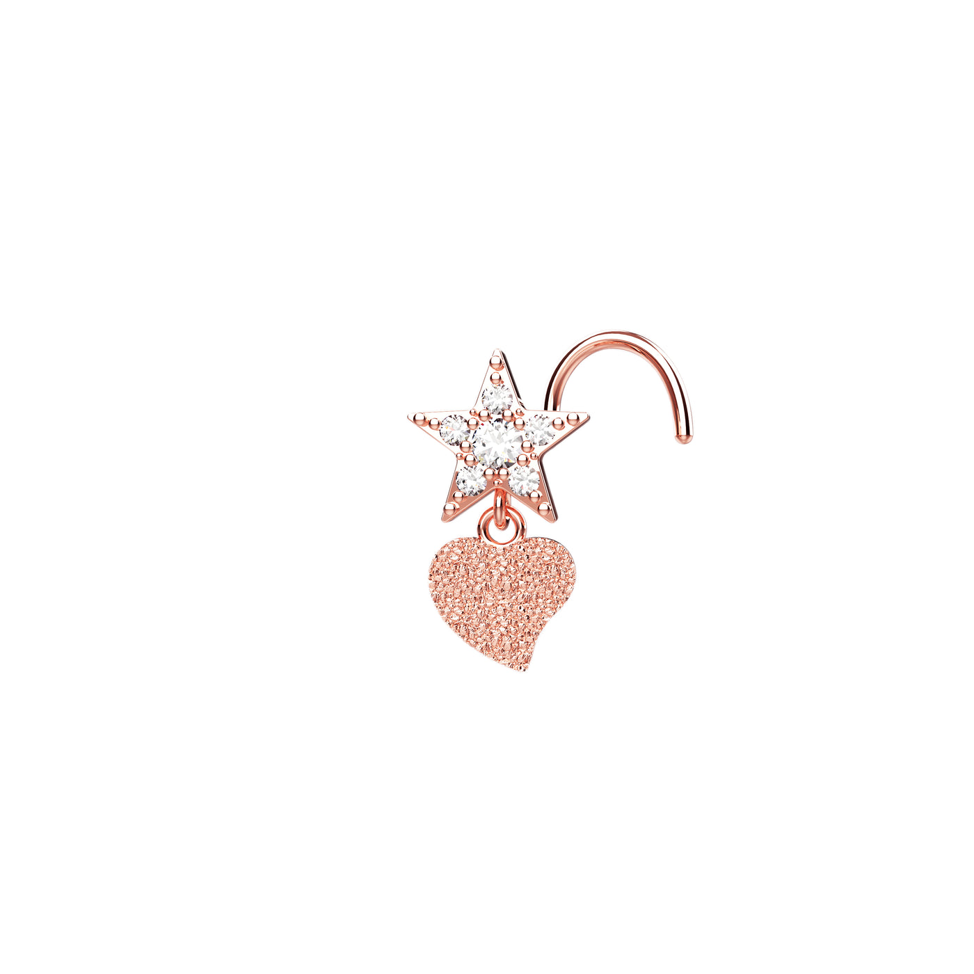 heart star dangle nose pin 