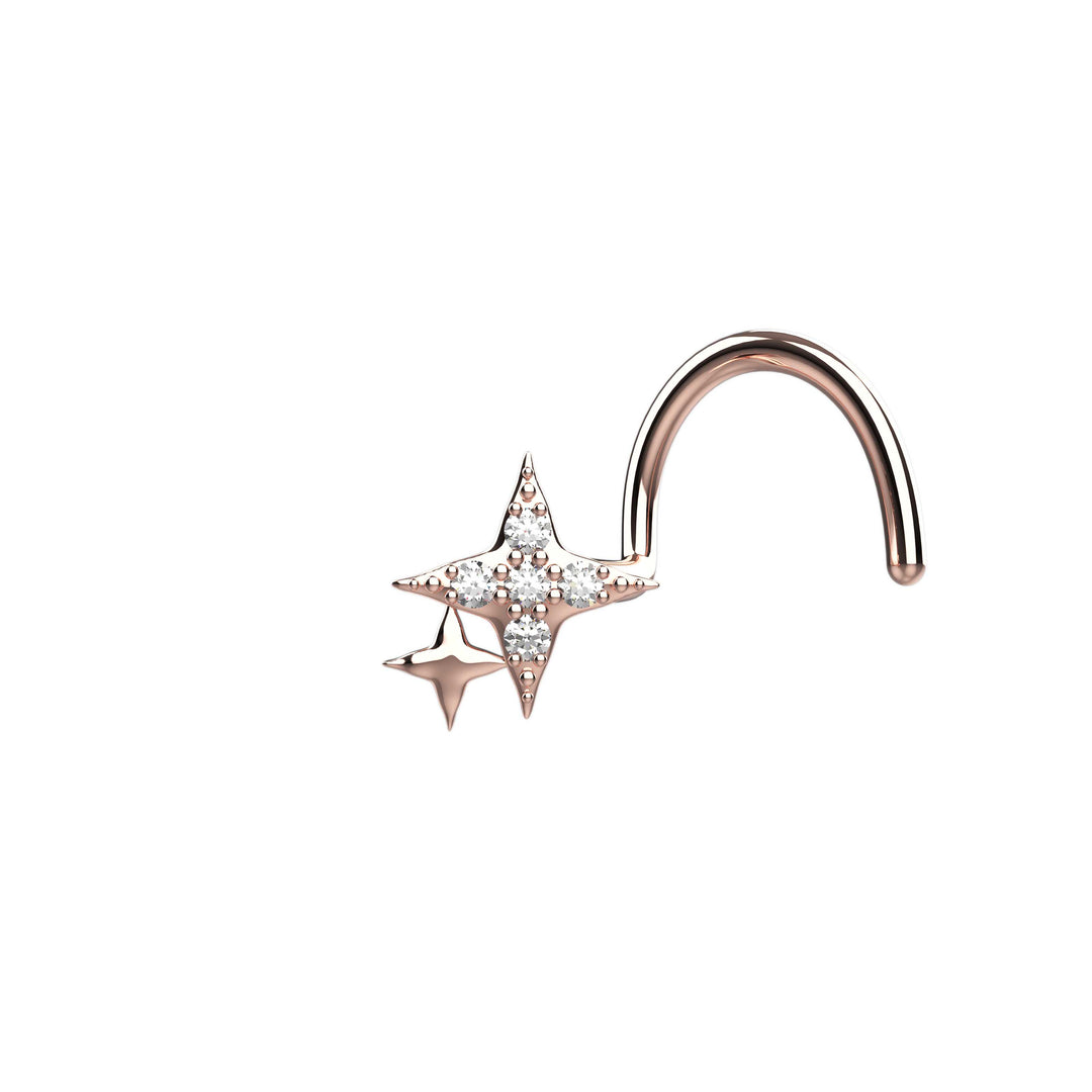 Twinkling star nose stud rose gold 