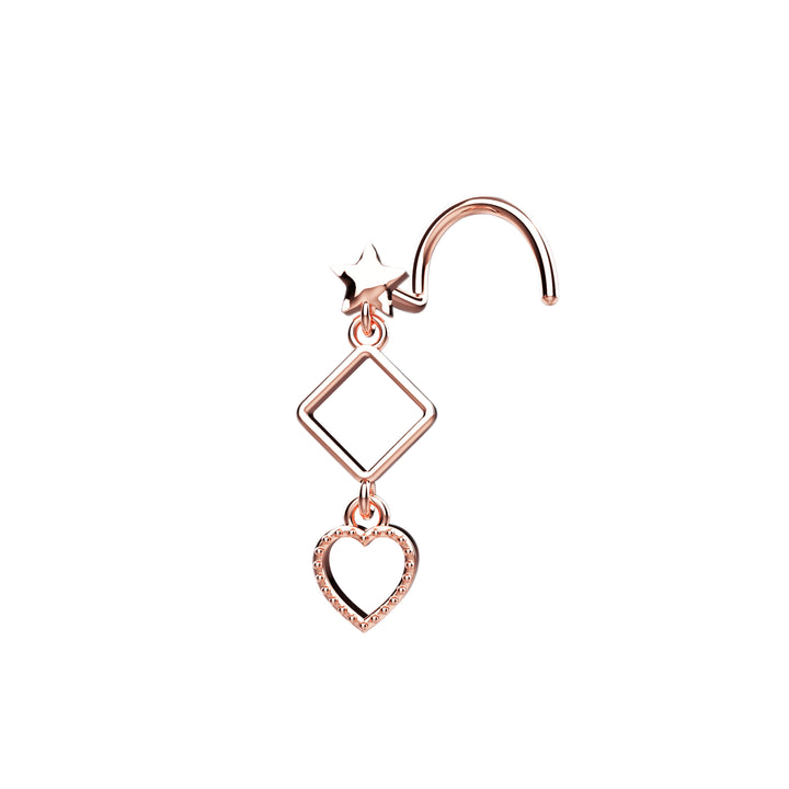 l bend heart stud nose ring