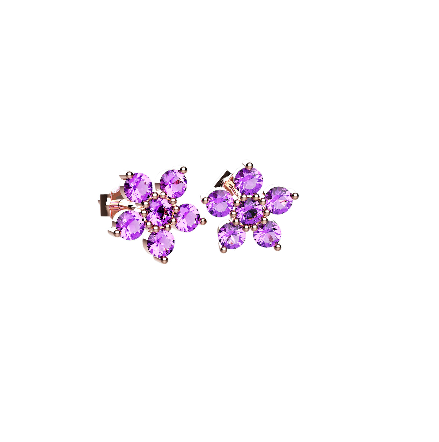 Flower Ear Stud In Amethyst Gemstone