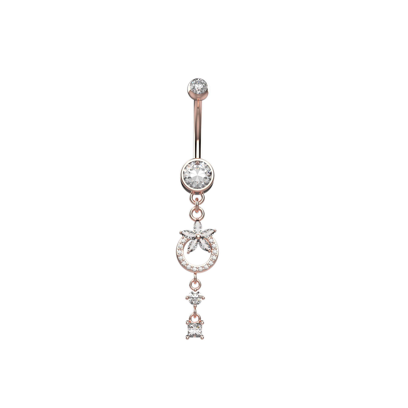 CZ Diamond Floral Belly Button Ring Jewelry