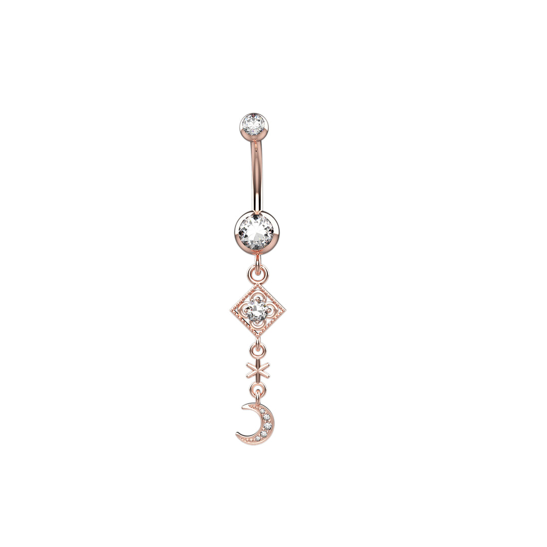 CZ Diamond Crescent Moon Belly Button Ring