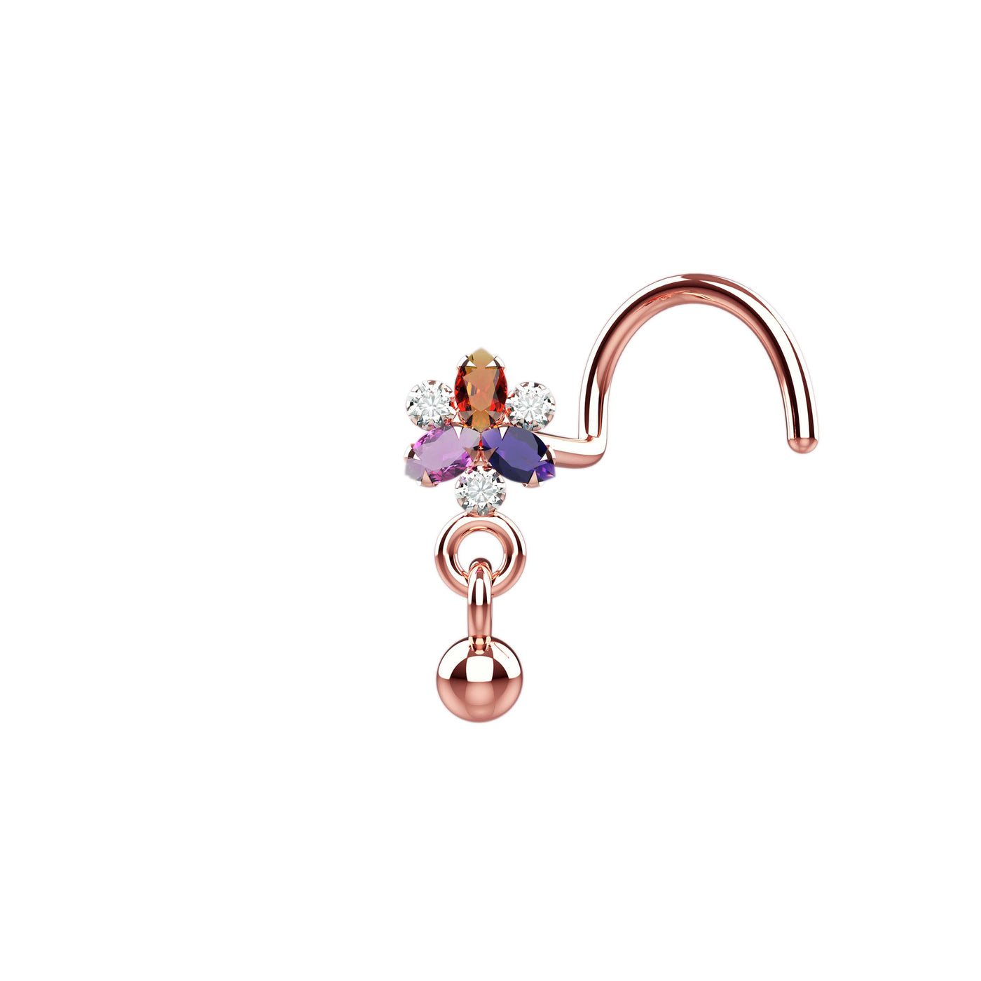 Artisan rose gold nose jewelry with dangle