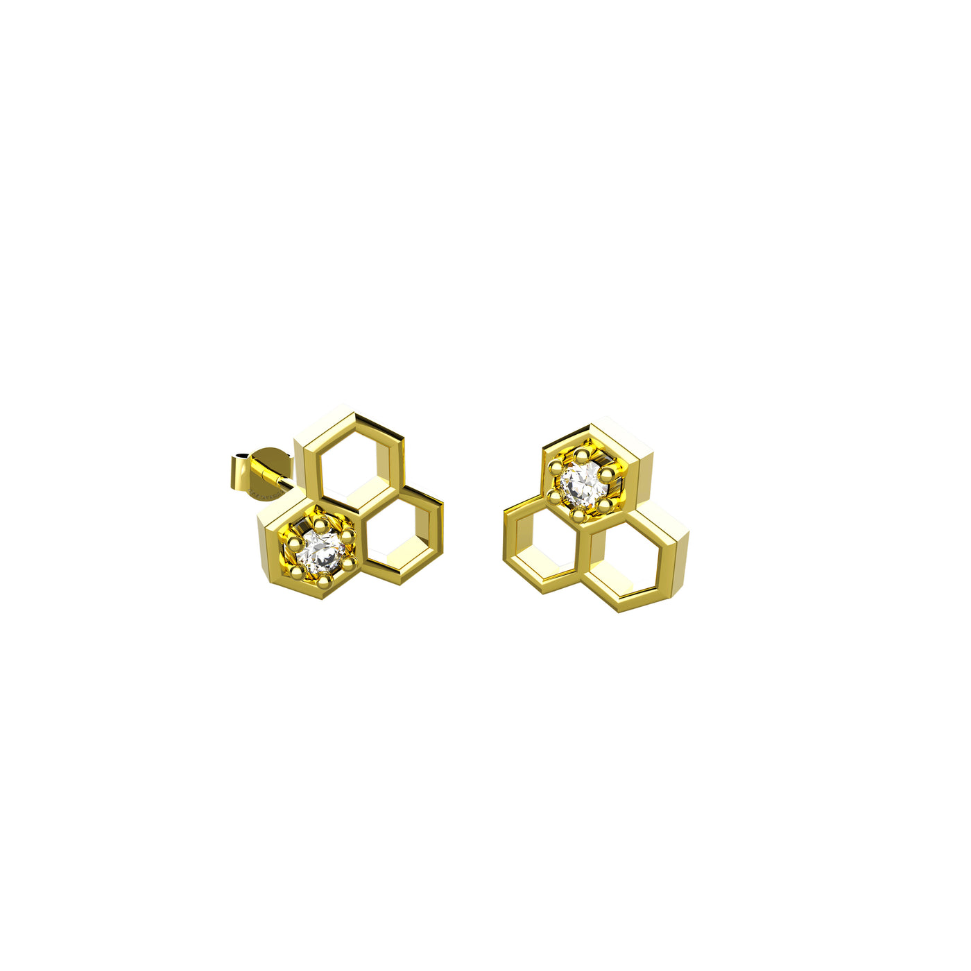 Hexagonal Stud In clear Ear Jewelry