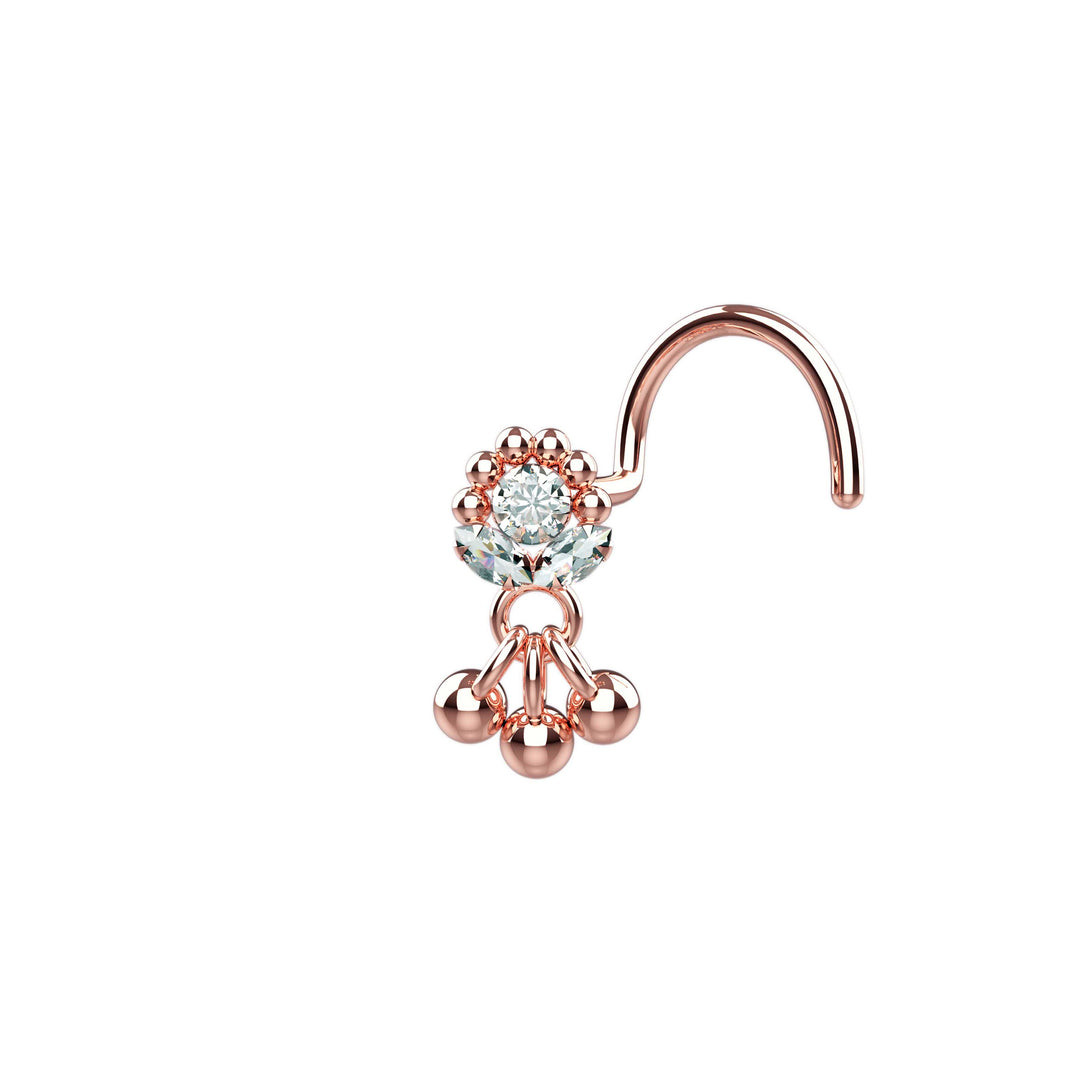 Rose gold gemstone stud dangle nose rings