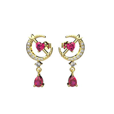 Dangle Stud Earrings in CZ Ruby gems