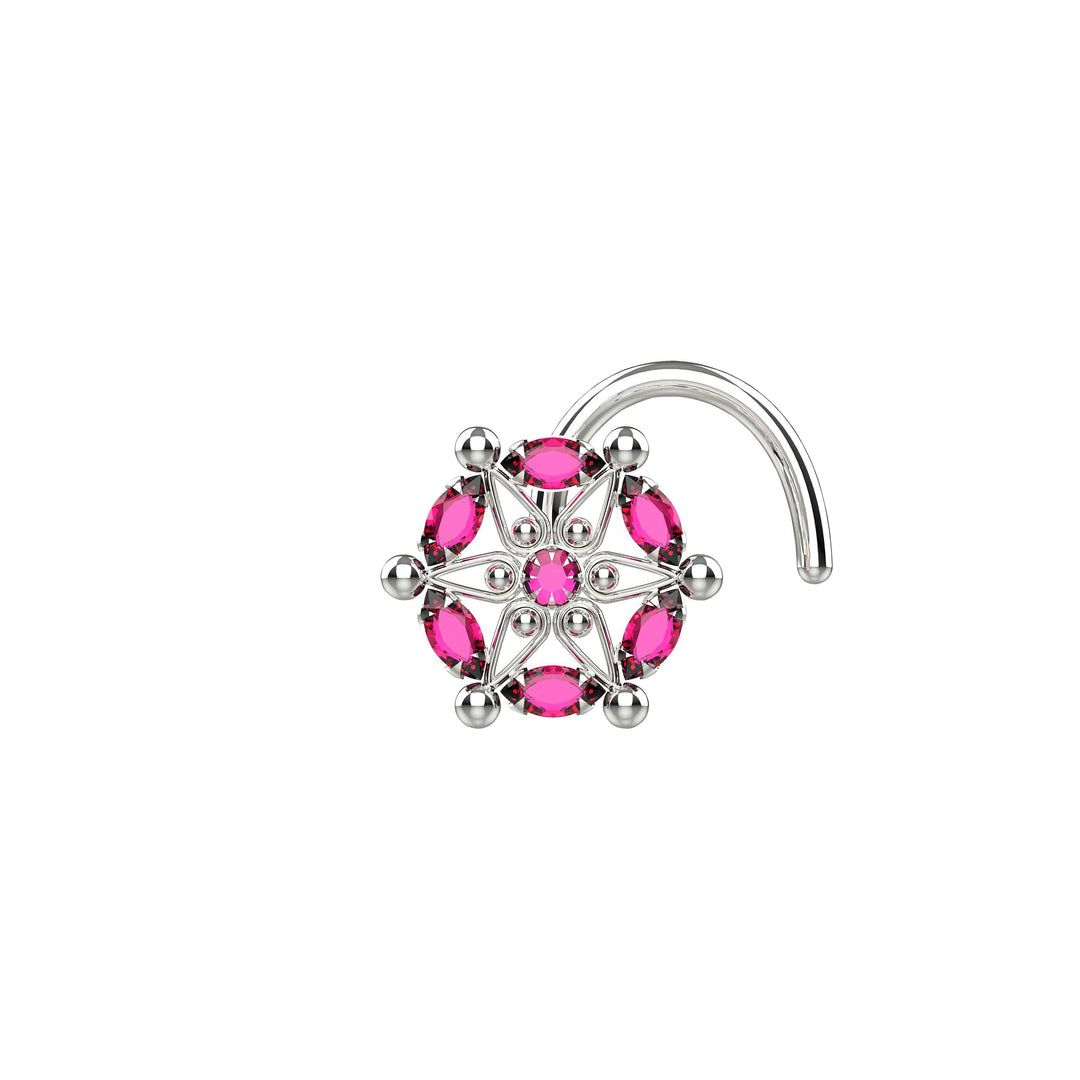 14k gold nose ring with blue gems – 20g nose screw piercing