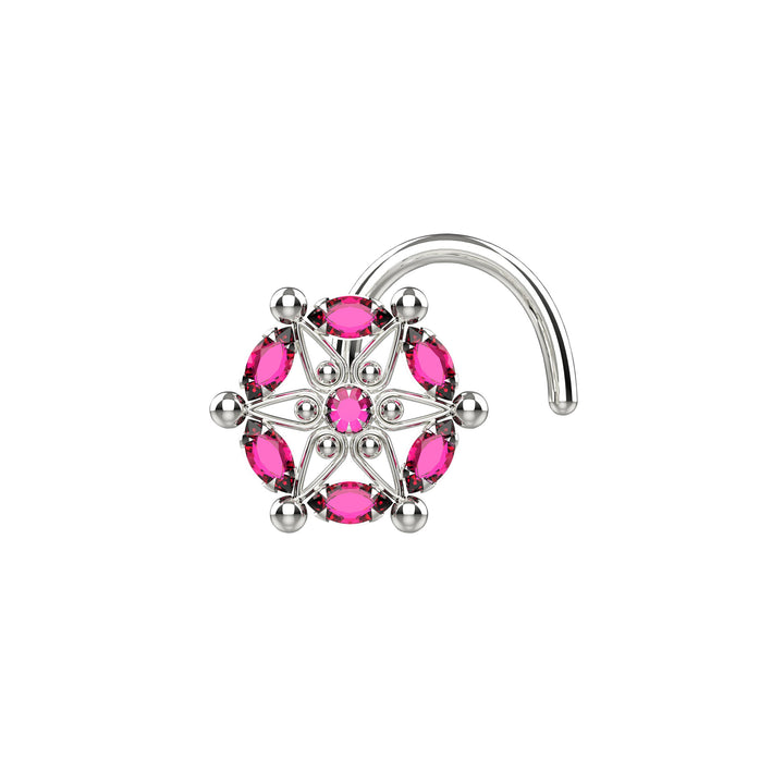 ruby pink gemstone silver nose studs