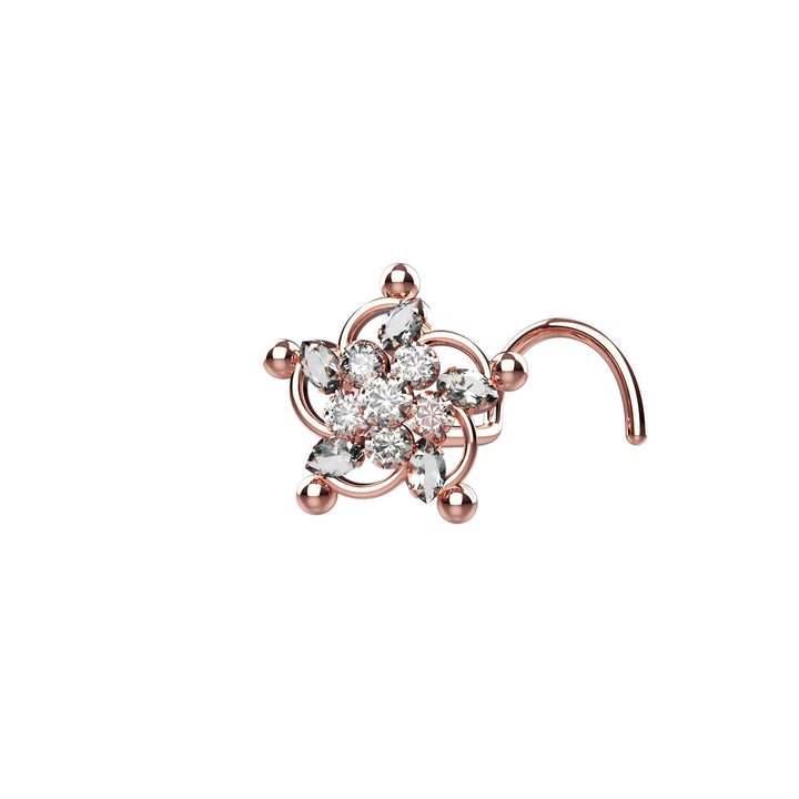 Big Flower Gold Plated CZ Nose Stud