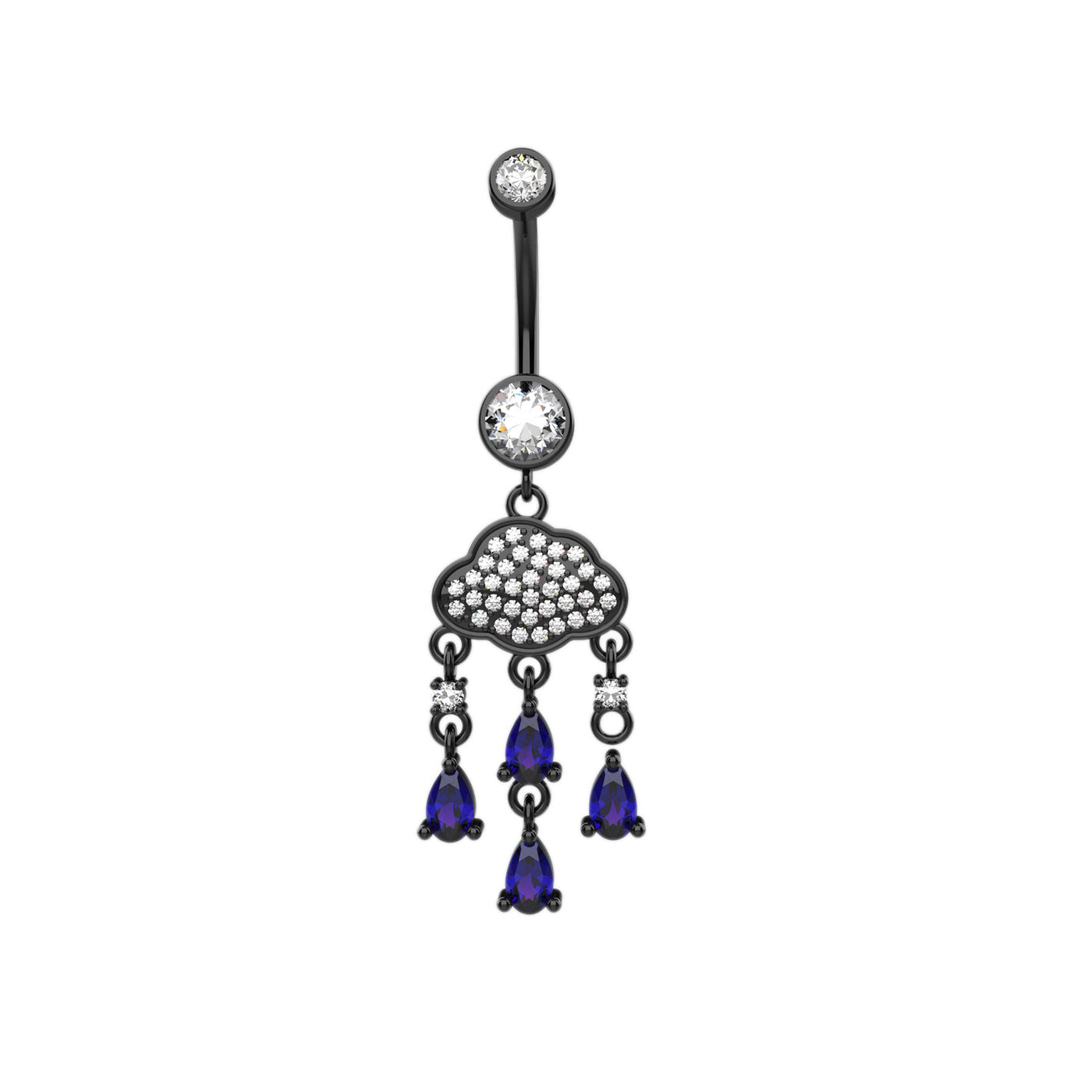 925 Silver Dangling CZ Cloud Belly Button Ring