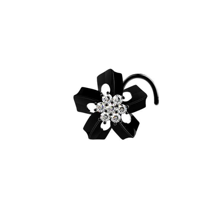 Big Flower 1mm Micro Stone Paved Gold Nose Stud